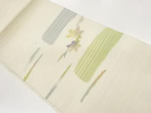 絽綴れ金駒刺繍変わり横段に紅葉模様織出し名古屋帯